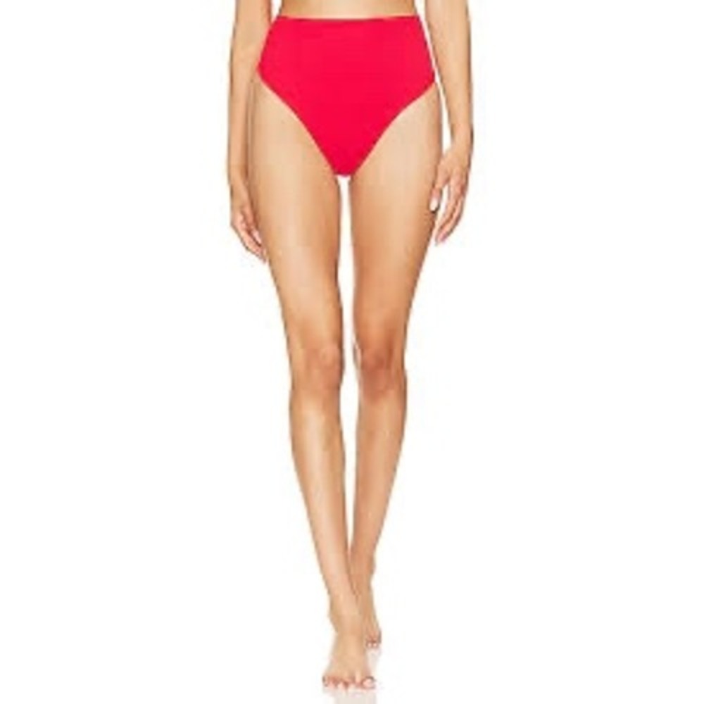 Haight Revolve Ribbed High Leg Bikini Bottom Red Shift High Rise Size Small